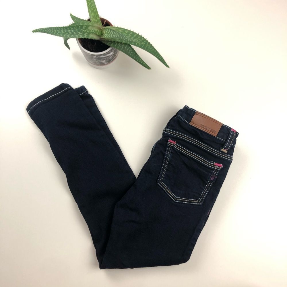 Vigoss Whiskered Jasind Dark Wash Skinny Jeans Adjustable Girls Size 5